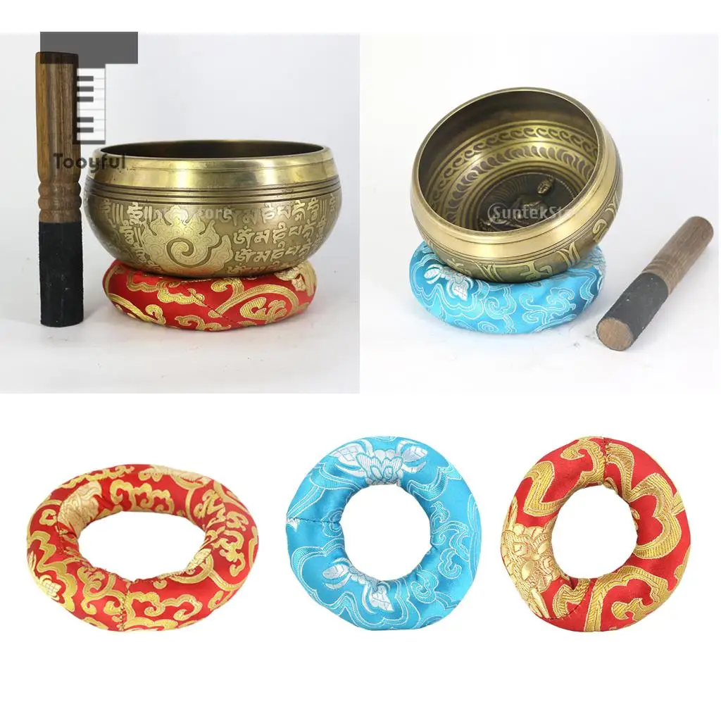 Tooyful Tibetan Handmade Silk Brocade Round Meditation Singing Bowl Cushion Ring Pillow Random Color