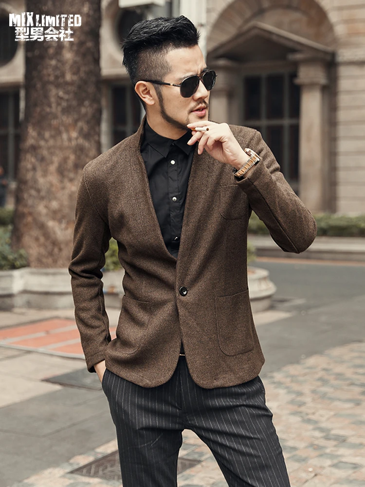Metrosual メンズタイトフィットウールスーツ グレーのカジュアルジャケット ブランドデザイン 新しい秋冬コレクション Casual Cotton Blazer Blazer Suit Jacketcotton Blazer Aliexpress
