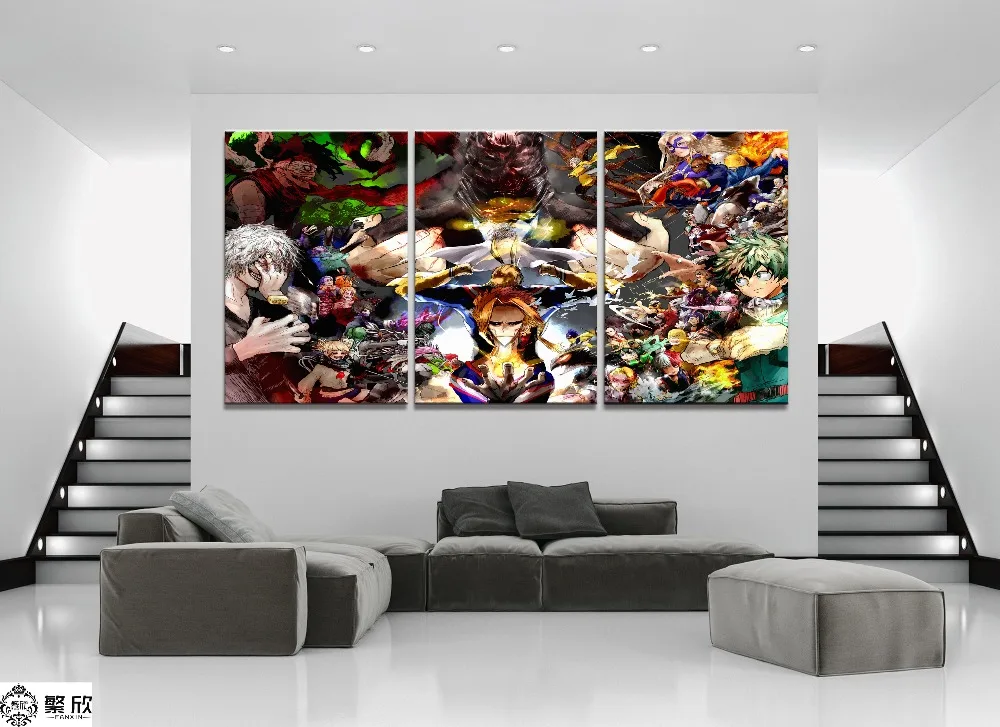 Home Decor Modular Picture Canvas Painting 3 Piece My Hero Academia Animation Poster Wall For Living Room Modern