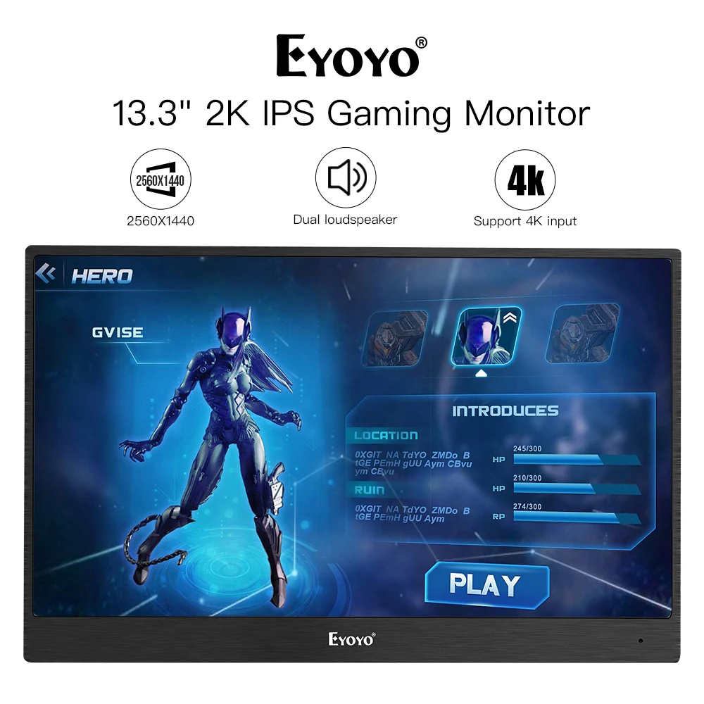 

EM13J 13.3"2540x1440 Portable PC Gaming Monitor IPS Game Monitor 4K HDMI Input laptop LCD LED Display moniteur Raspberry Pi USB