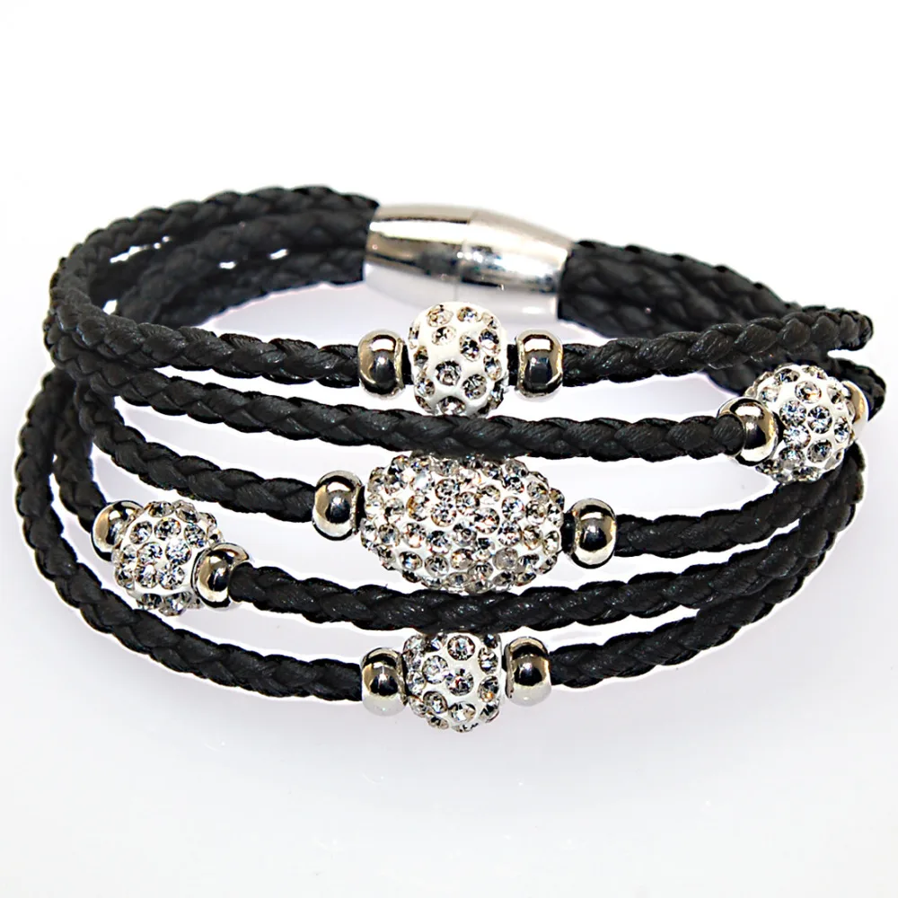 Miasol wrap bracelets with crystal pave beads charm bracelet leather wrap bracelet and