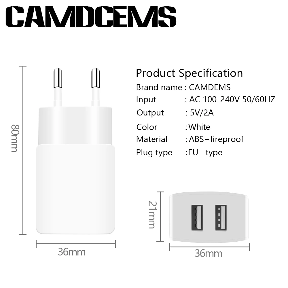 CAMDEMS 5В 2A ЕС штепсельная вилка AC адаптер портативное зарядное устройство USB для