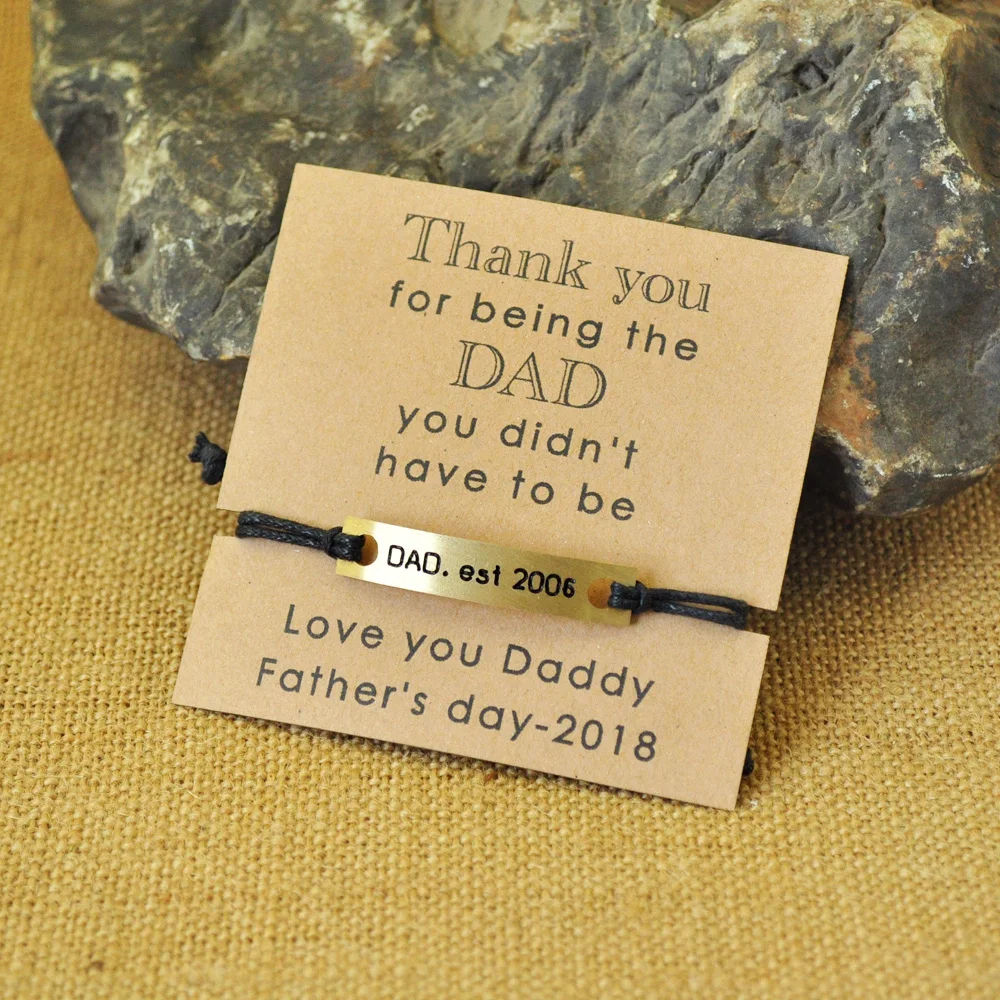 

Personalized Father Bracelet Father's Day Gift Cord Bracelet And Card Thank you for being the dad you didn't have to be