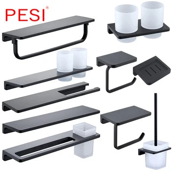 

Luxury Bathroom Hardware Set Robe Hook Towel Rail Rack Bar Shelf Paper Holder Toothbrush Holder Bathroom Accessories,Matteblack.