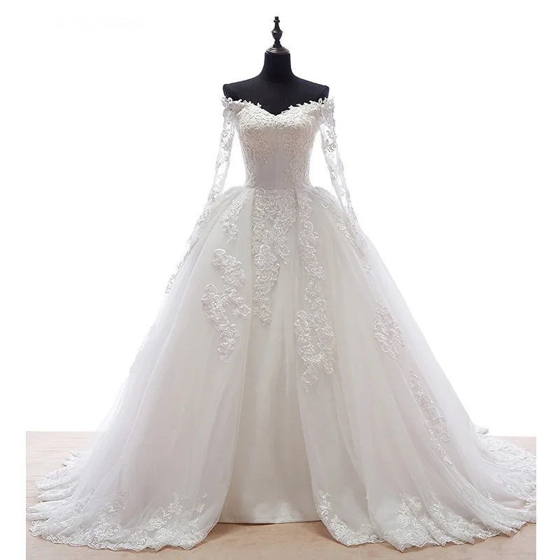 

2016 Handmade Bridal Dress Series Long Sleeve Ball Gown Princess Wedding Dresses for Church Lace Appliques wedding gowns