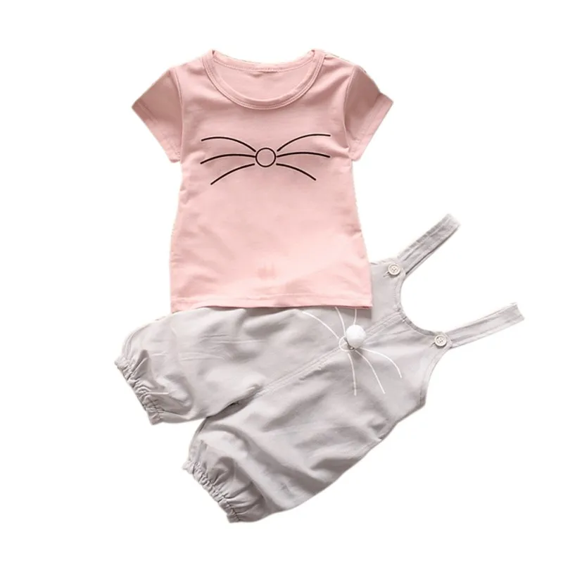 

2pcs Summer Toddler Clothing Toddler Infant Newborn Baby Girls Clothes Short Sleeve Cat Overalls Suit Outfits