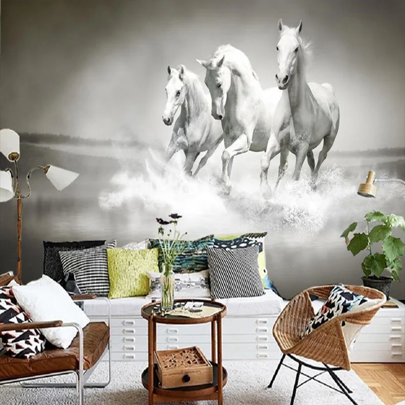 Красивая HD Белая лошадь бег 3D стерео Фото Фреска обои прикроватный Кабинет домашний декоративный фон настенная живопись Papel де Parede