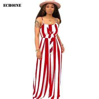 

Striped Print Jumpsuit Lace Up Spaghetti Strap Elegant Rompers Jumpsuit Female Slim Wide Leg Playsuit Bodysuit Club Wear Outfits