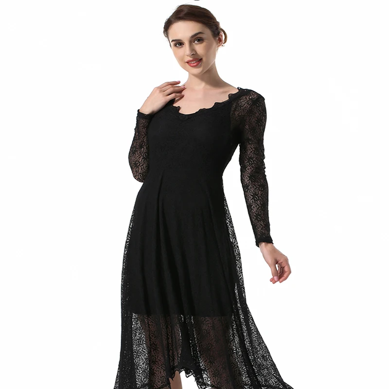 

Women's new lace irregular high-end fashion long-sleeved dress halter elegant ladies party dress