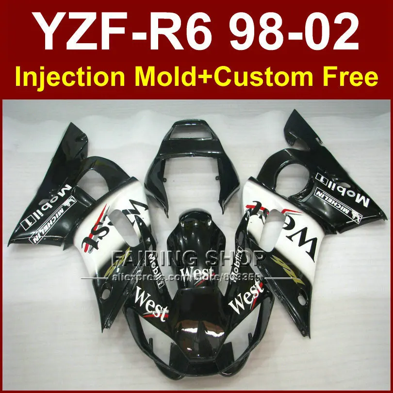 Комплекты обтекателей West чёрного и белого цвета для YAMAHA YZFR6 1998 1999 2000 2001 2002
