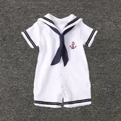 Летний детский хлопковый комбинезон, одежда в морском стиле, форма моряка, цельный комбинезон с короткими рукавами, одежда для маленьких