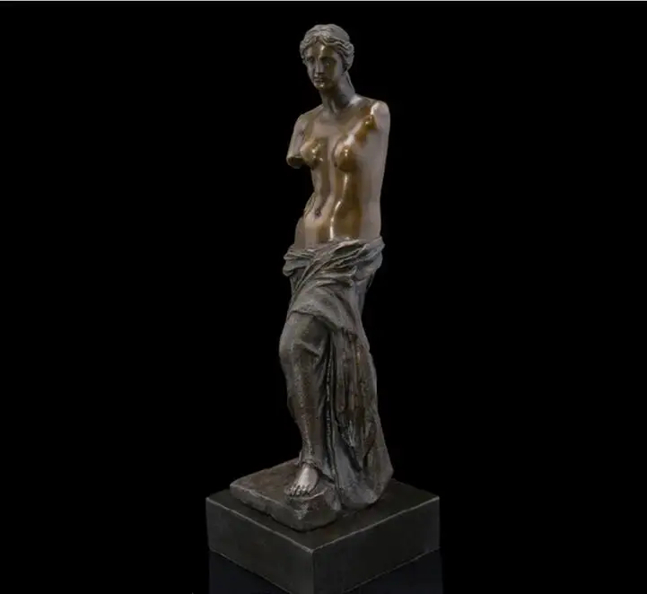 Art Deco Sculpture Aphrodite Broken Arms Woman Nude Bronze Statue Signed