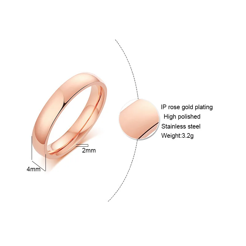 Розовое золото, обычное кольцо для женщин, минималистичное обручальное кольцо, Choc, 4 мм, Помолвочное, обещанное, любовь, ювелирное изделие, размеры 5-10