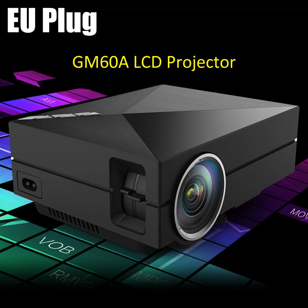 

GM60A LCD Projector 1000 Lumens 800 x 480 Pixels with USB HDMI VGA AV SD Card Input Support DLNA Miracast Airplay / HD 1080P box