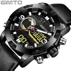 GIMTO Элитный бренд Мужские часы светодио дный кожа светодиодный цифровые часы для мужчин спортивные водостойкие Военная Униформа