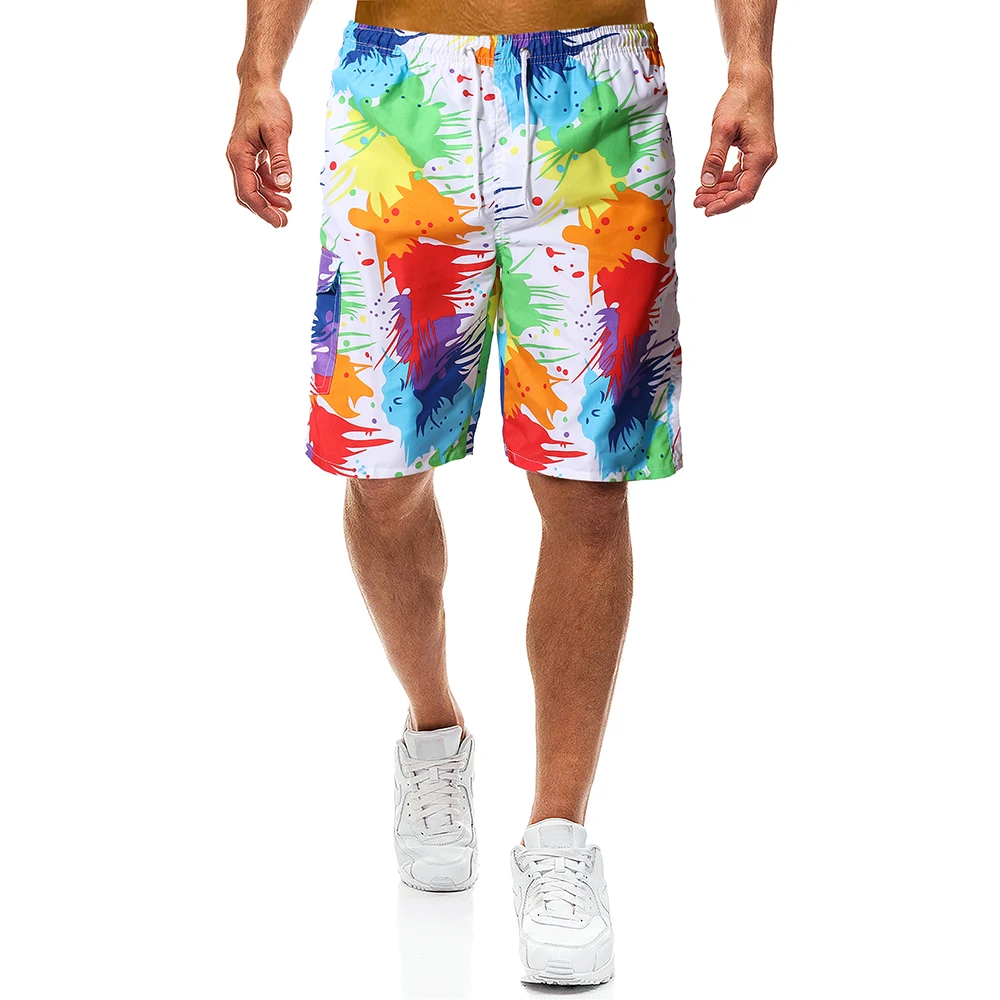 

YASUGUOJI New 2019 Summer Loose and Comfortable Beach Shorts Men Fashion Contrast Color Bathing Board Shorts Quick Dry Shorts