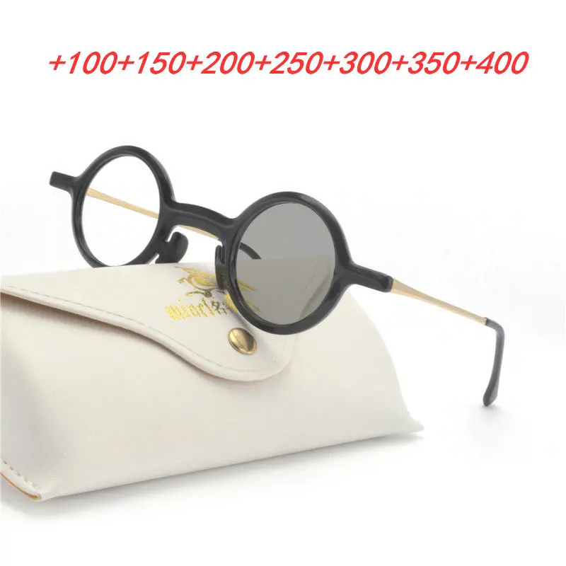 

Design Photochromic Reading Glasses Men Round Titanium alloy Presbyopia Eyeglasses sunglasses discoloration with diopters FML