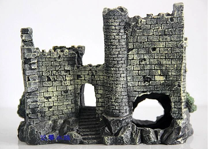 free shipping large rockery stone aquarium fish tank decoration ancient castle environmental escape hole aquarium accessories in mugs from home garden on