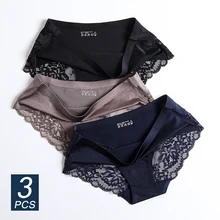 3 Pcs Sexy Underwear Women's Lace Panties Seamless Low Waist Briefs Nylon Silk Breathable Female Cotton Comfortable Lingerie