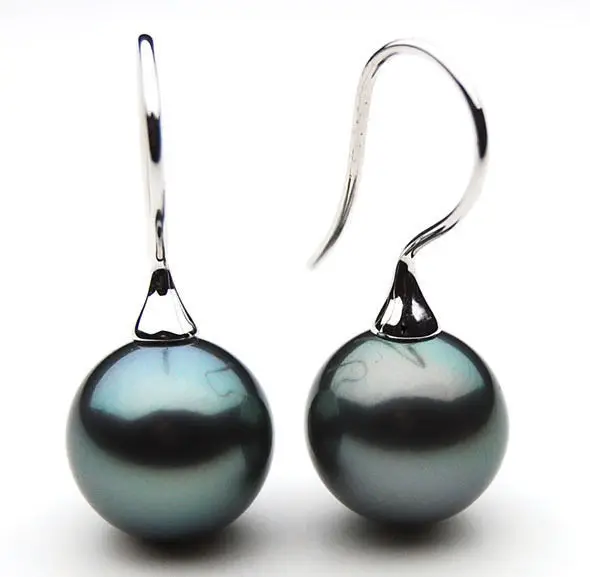 Round10-11mm natuurlijke tahitian pauw zwarte oorbellen 925 zilver Round10-11mm natuurlijke tahitian pauw zwarte oorbellen 925 zilver