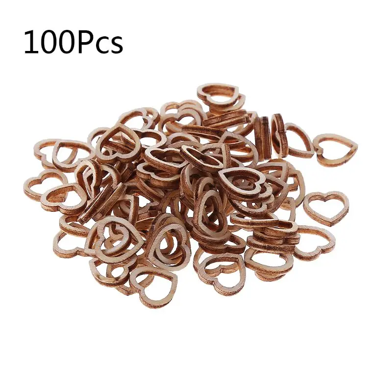 

100Pcs/Bag Laser Cut Wood Hollow Heart Embellishment Wooden Shape Craft Wedding Decor