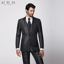 Мужские костюмы Последняя мода, как Лучший мужской костюм с отворотом пик темно-серый Жених/жених свадьба 3 шерстяной заказ сделать на заказ