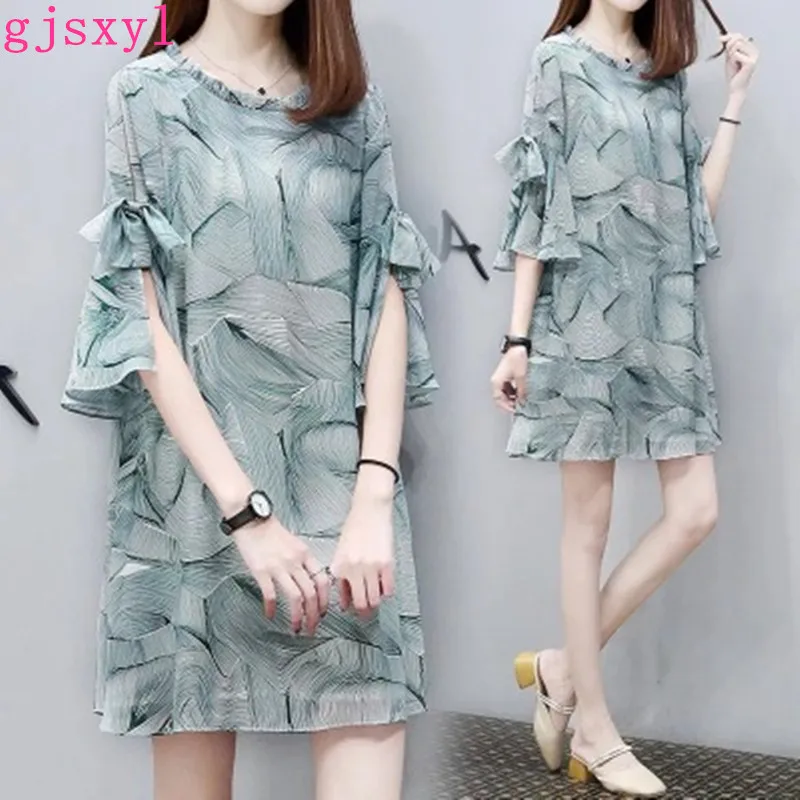 

Gjsxyl Maternity Dress Summer Chiffon Maternity Dress 2018 New Summer Korean Loose Sleeve Pregnant Woman Dress