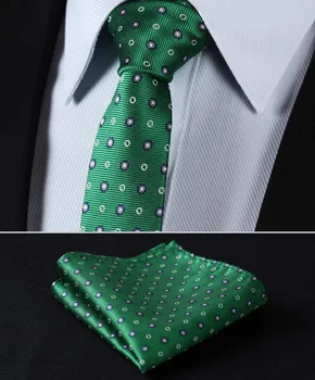 

TD703G5 Green Gray Polka Dot 2.17" 100%Silk Woven Slim Skinny Narrow Men Tie Necktie Handkerchief Pocket Square Suit Set
