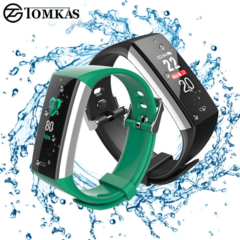

Tomkas Smart Bracelet Bluetooth Sport Heartrate Monitor Health Bracelet Fitness Tracker Waterproof Band Pedometer