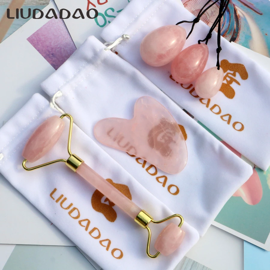 

Drilled Yoni Eggs Massager For Women Pelvic Floor Exerciser Massager Rollers Set Rose Quartz Guasha Jade Rollers Wands Health