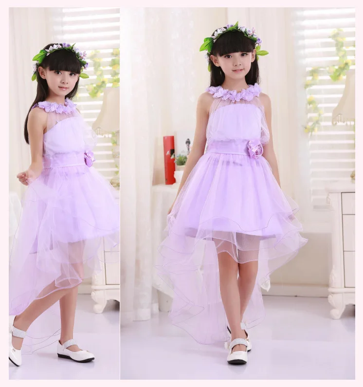 

New Design Kids Wedding Dress Purple Flower Girl Gauze Halter Neck Irregular Princess Baby Girl Dresses 3-9 Dropship MKC54