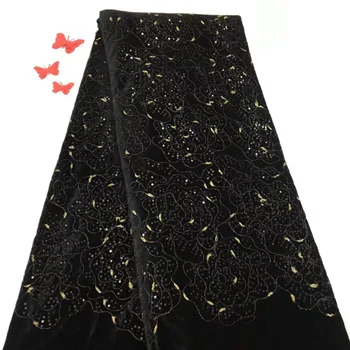 

Black velvet tulle fabric PWD18122727 Sequins Lace African lace fabric 2019 high quality lace tulle mesh lace nigerian 5yards