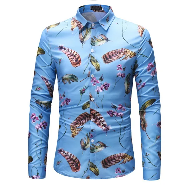 Для мужчин цветок рубашка с длинным рукавом Camisa Slim Fit Для мужчин s печатных футболки 2018 Демисезонный Повседневное белый гавайская рубашка