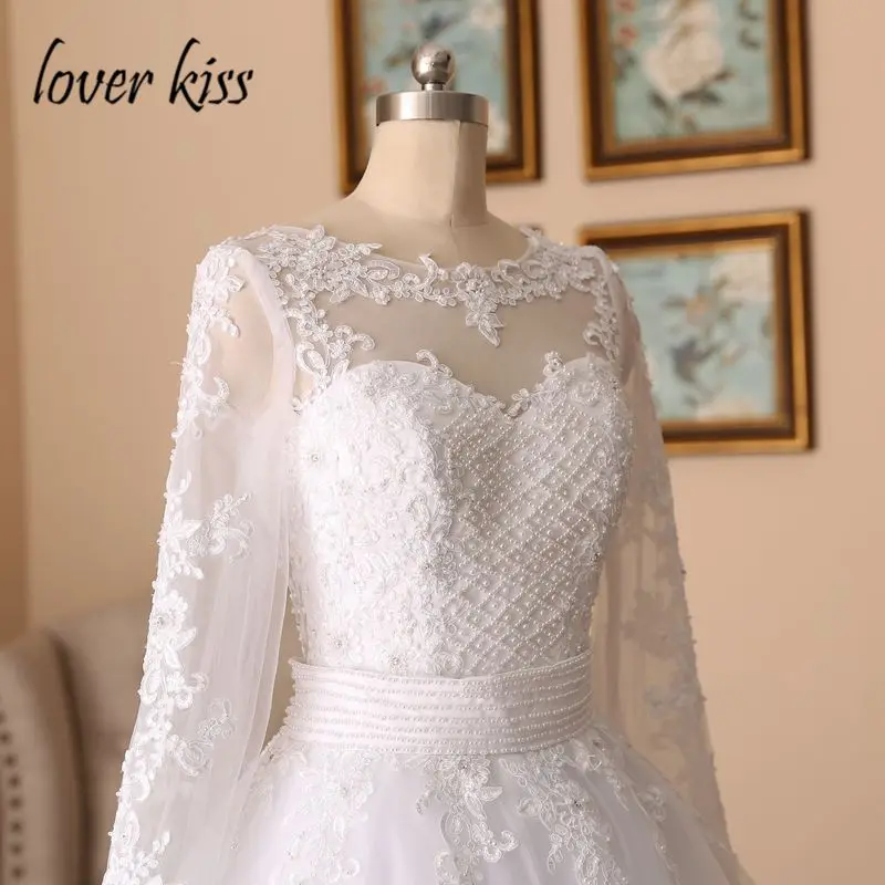 Lover Kiss vestidos de Noiva 2019 бисером Жемчуг кружево с длинным рукавом свадебное платье 2 в 1 Свадебные платья двойка vestidos de boda