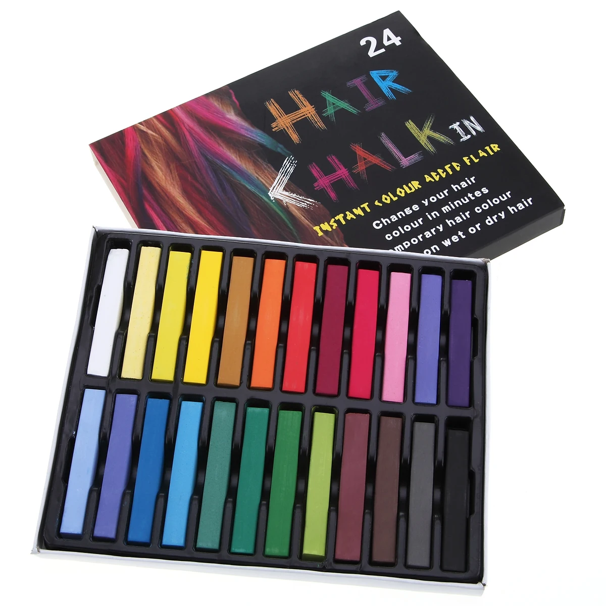 24colors/box Temporary Crayons Non toxic Hair Color Pastels Stick DIY