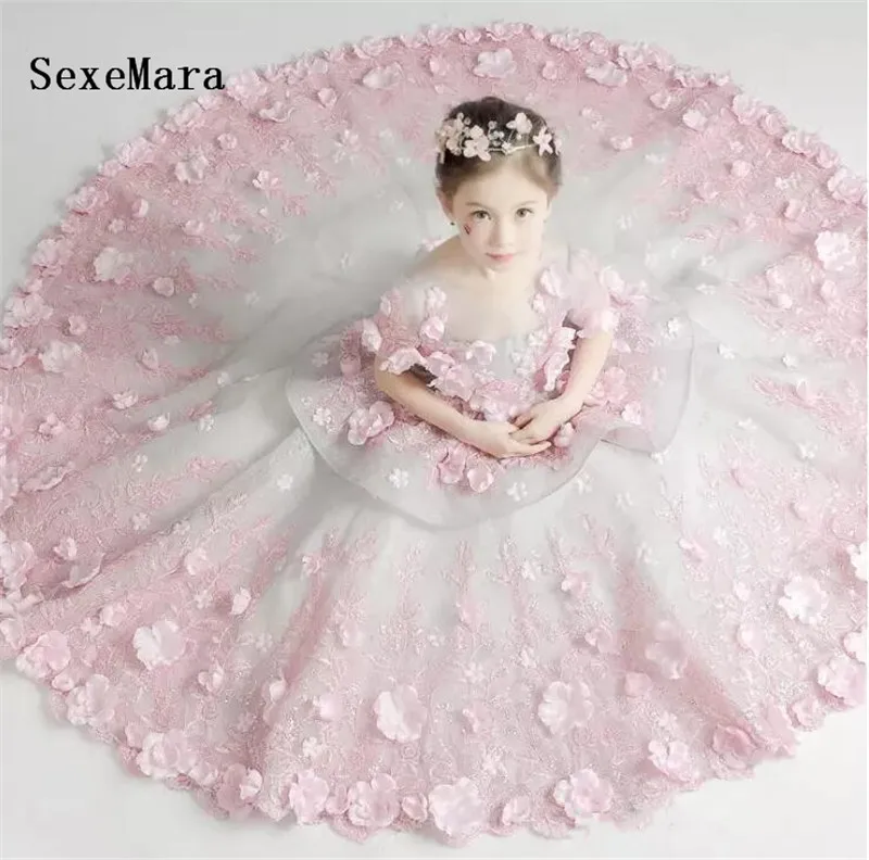 Платья с цветочным рисунком для девочек; фатиновые платья с рюшами и объемными цветами для выпускного вечера; праздничное платье для дня рождения с вышивкой для девочек; рождественские платья