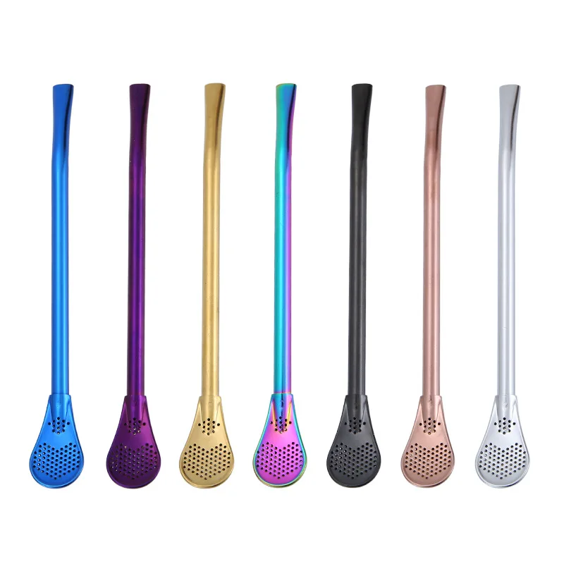 

Drinking Straw Reusable Stainless Steel Straw Can Be Used As Tea Spoon with Filtered Straw Bar Bar Supplies Boba Tea Straws