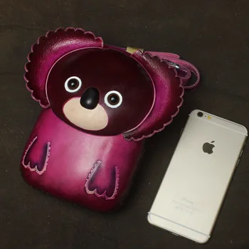 

Handbags Leather Handmade Vegetable Tanned Leather 6-inch Mobile Phone Bag Cartoon Animal Koala Purse