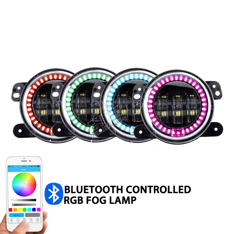 

4inch 30W bluetooth remote control LED fog light with RGB color for offroad Wrangler Rubicon JK LJ YJ motorcycle 4x4 vehicles