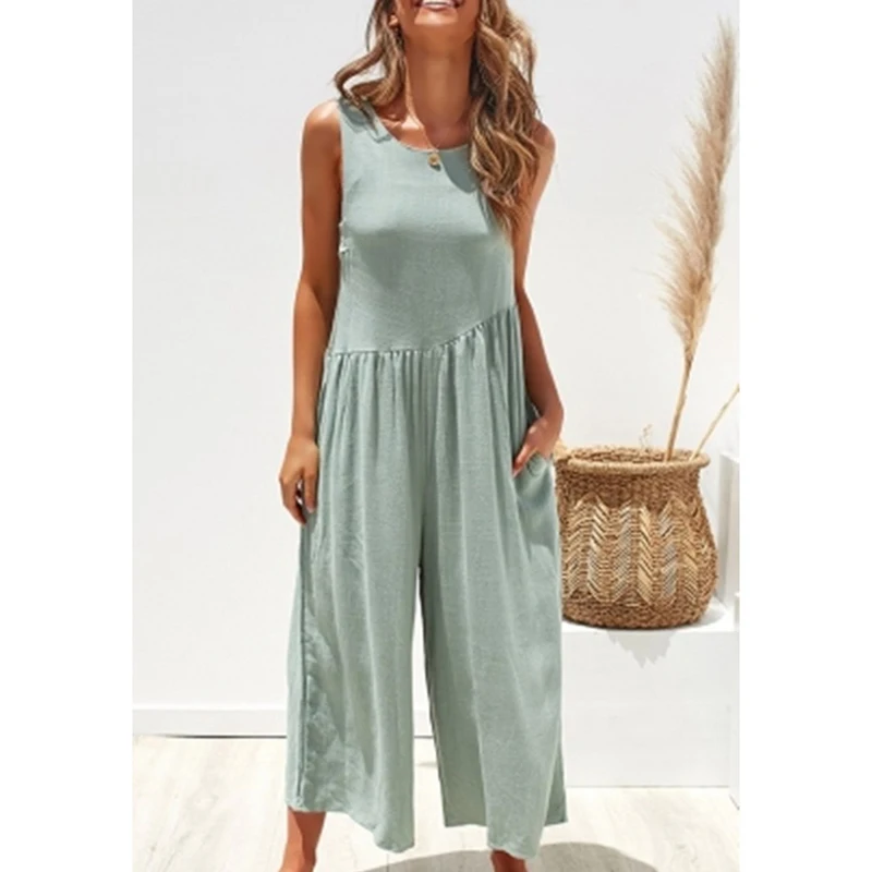 Women Sexy Sleeveless Backless Jumpsuits Wide Leg Solid Jumpsuit Casual Loose Pocket Basic Ladies Romper Jumpsuits Office Lady Women Sexy Sleeveless Backless Jumpsuits Wide Leg Solid Jumpsuit Casual Loose Pocket Basic Ladies Romper Jumpsuits Office Lady