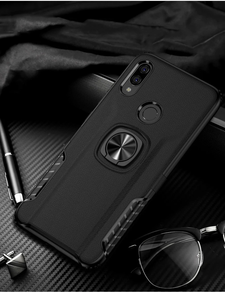 

For Xiaomi Redmi Note 7 Pro Case Metal Ring Car Stand Silicone Case for Redmi Note 7 Shockproof Phone Back Cover Case