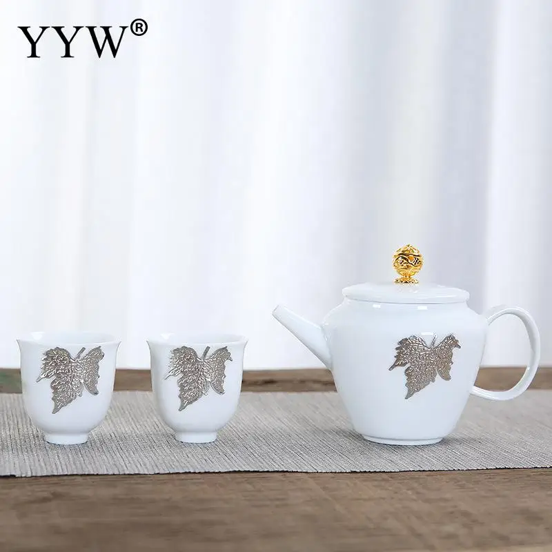  Maple Leaf Pattern White Tea Set Elegant Lady Lunch Teaware Exquisite Simple Teaware Home Kitchen T - 33036863274