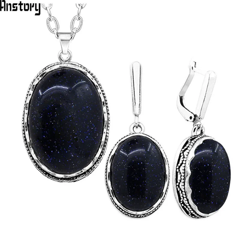 Buy Oval Dark Blue Shinning Stone Jewelry Set Necklace
