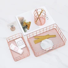 

Metal Nordic Geometry Rose Gold Metal Iron Basket For Storage Combination Holder Desk Desktop Accessories Organizer Home Decor