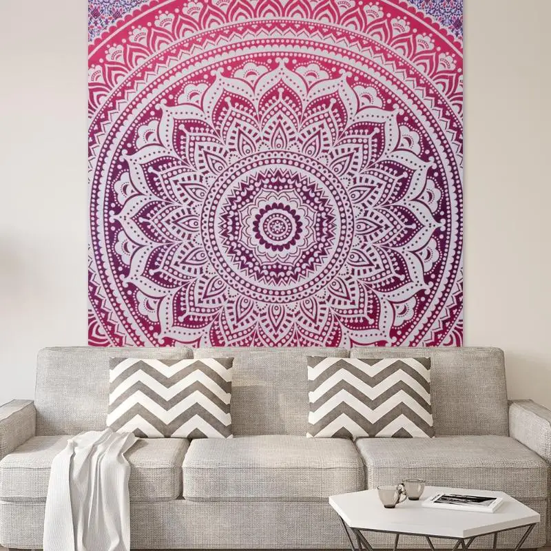 Indian Mandala Wall Hanging Tapestry Boho Geometric Pattern Carpet Throw Picnic Beach Mat Sleeping Blanket Microfiber Tapestry