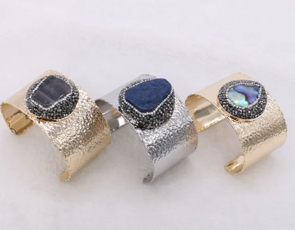 

Big cuff bangle with natural big stone high quality stone bangle bracelet mix color cuff bangle for women