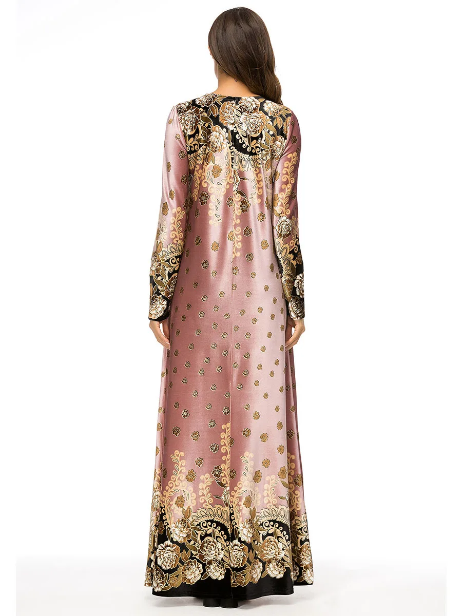 Мусульманское женское бархатное платье с длинными рукавами и вышивкой в Дубае, макси, Абая, jalabiya, исламский женский зимний халат, кафтан, марокканский стиль, 7318