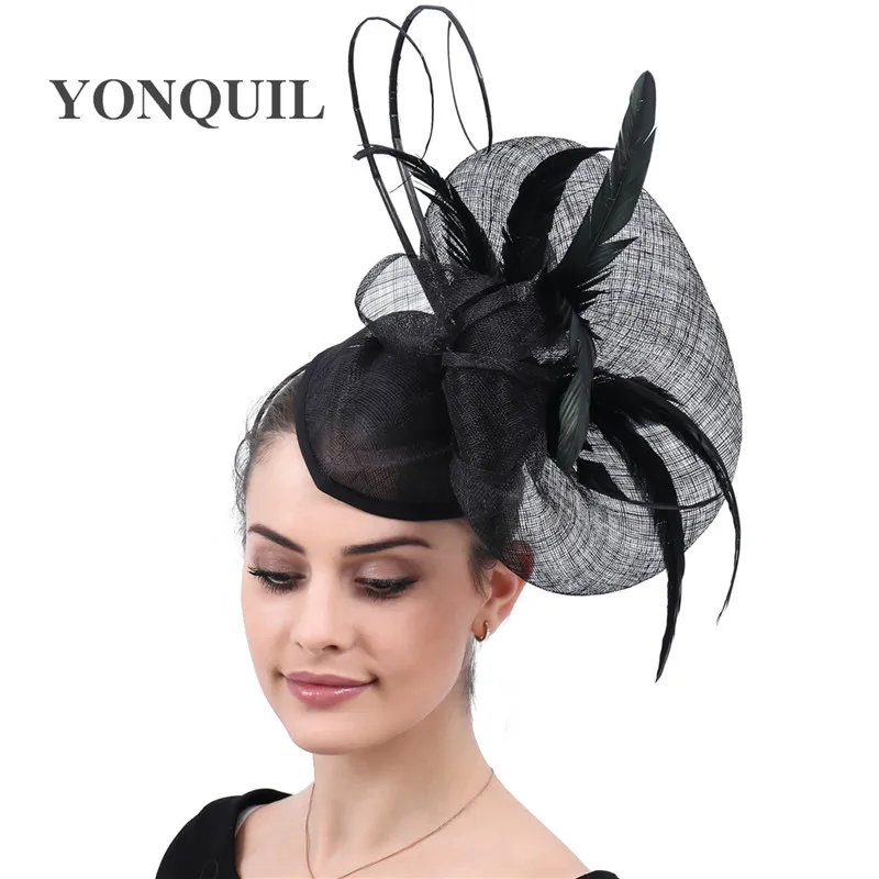 

Vintage Black Kentucky Derby Fascinator Hat For Women Flower Sinamay Lady Hat Wedding Party Cocktail Headwear Feather Headbands