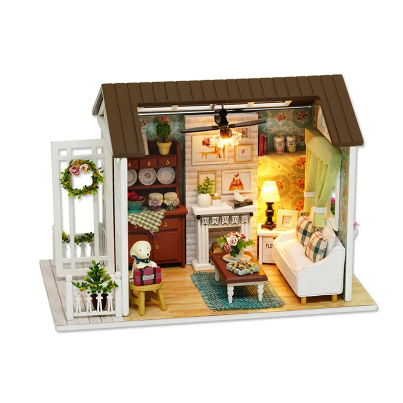 Кукольный дом ручной работы мебель Miniatura Diy кукольные домики миниатюрный кукольный домик деревянные игрушки для детей Взрослые подарок на день рождения H08 - Цвет: Флуоресцентный зеленый