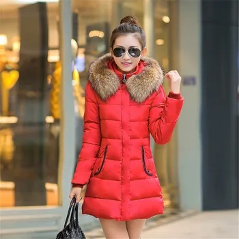 

2018 New Winter Women Basic Jacket Hooded Thick Warm Medium long Down Cotton Coat Fashion Long sleeve Slim Big yards Parkas